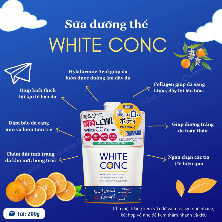 Kem Dưỡng Trắng Da Toàn Thân CC Cream White Conc - Túi 200g