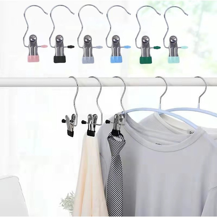 Combo 10 Móc Kẹp Đơn Treo Quần Áo, Mũ, Nón ,Tất, Vớ Bằng Inox Bọc Nhựa PVC Chắc Chắn Tiện Ích, Đa Năng Giao Màu Ngẫu Nhiên