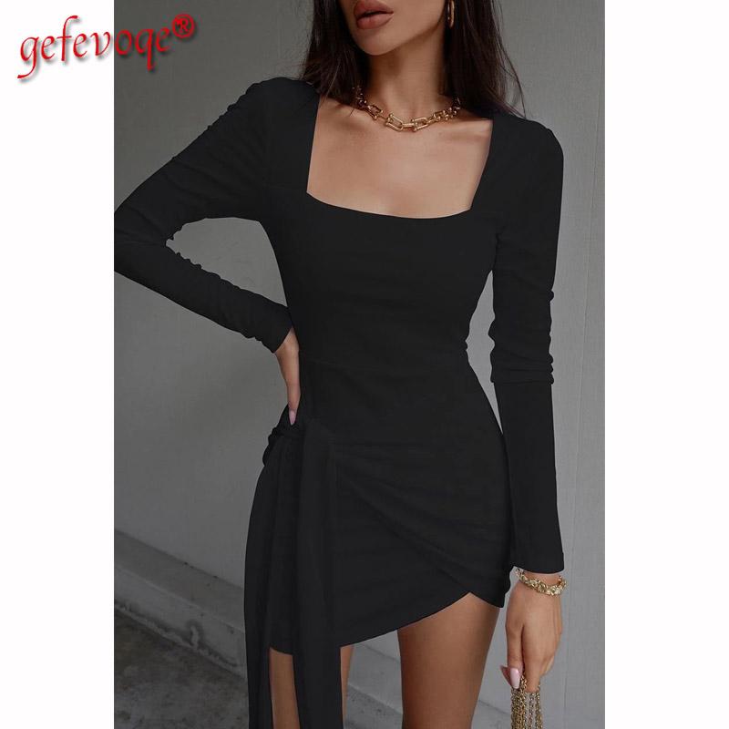 2021 Thu Thanh Lịch Quyến Rũ Dài Tay Ôm Váy Đầm Cho Nữ 2021 Áo Hở Lưng Thắt Lưng Nữ Ôm Body Đầm Chắc Chắn Mini áo Dây