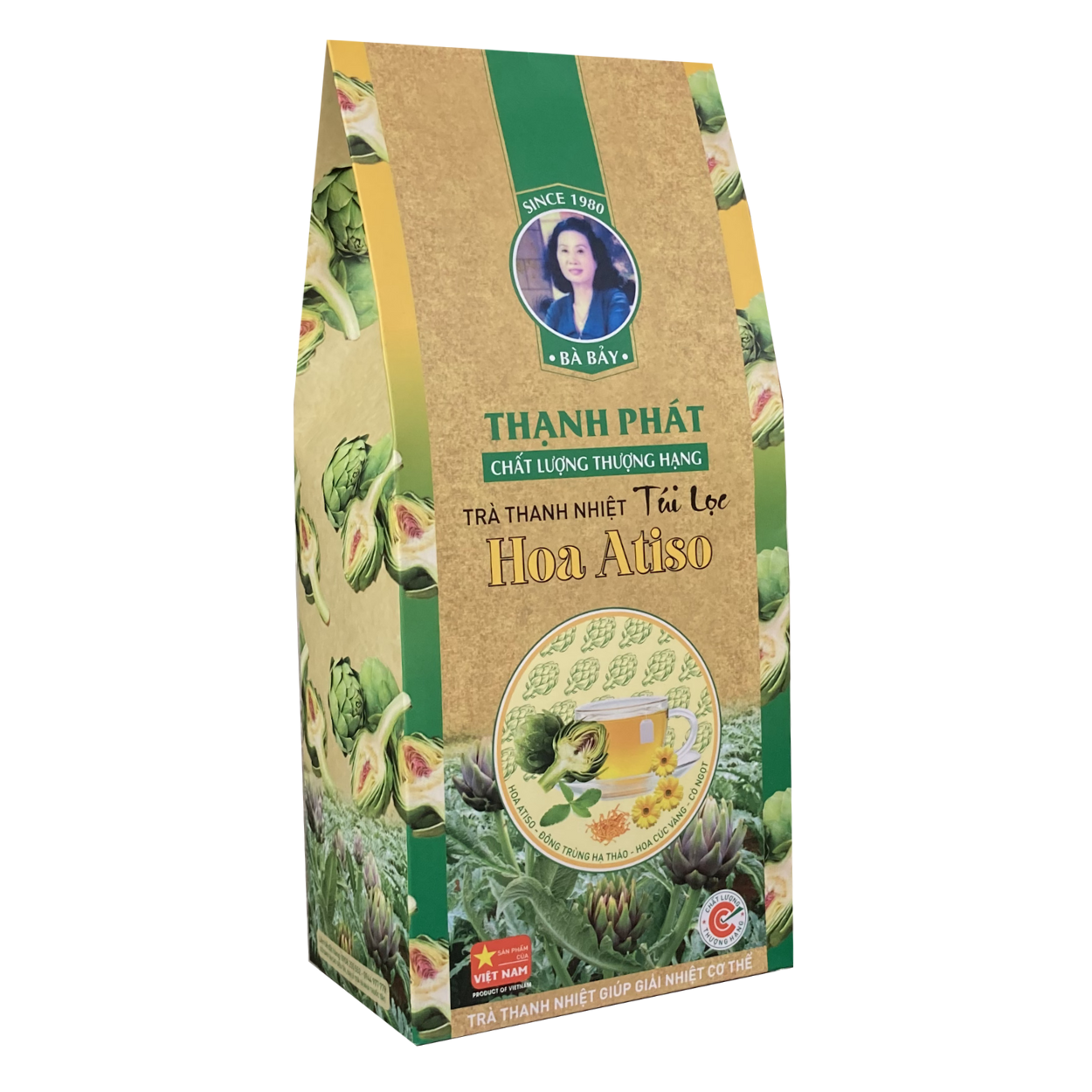 Trà thanh nhiệt túi lọc HOA ATISO THẠNH PHÁT 100% tự nhiên đóng gói 30 túi, 5gr giúp thanh lọc cơ thể tốt cho gan thận mật, FREESHIP ở HCM