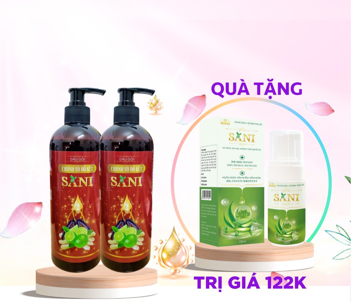 Dầu Gội Thảo Mộc Chiết Xuất từ Bưởi , Hương Nhu ,Mần Trầu, Bồ Kết SaNi 500ml -  Tặng 1 chai dung dịch vs phụ nữ  - Gội Xả 500 ml Thảo Dược Nâu