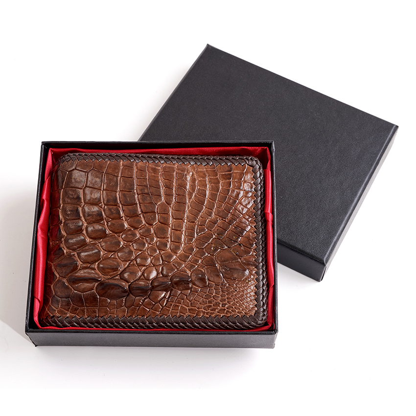 Ví Nam Da Cá Sấu Cao Cấp Đan Viền CS1-VI08 + Tặng kèm móc khóa da cá sấu, hộp và túi giấy màu ngẫu nhiên đựng quà sang trọng