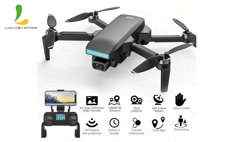 Flycam ZLL SG107 Pro - Thiết bị bay trang bị động cơ không chổi than kết hợp con quay hồi chuyển 6 trục cùng camera HD 4K sắc nét - Hàng nhập khẩu