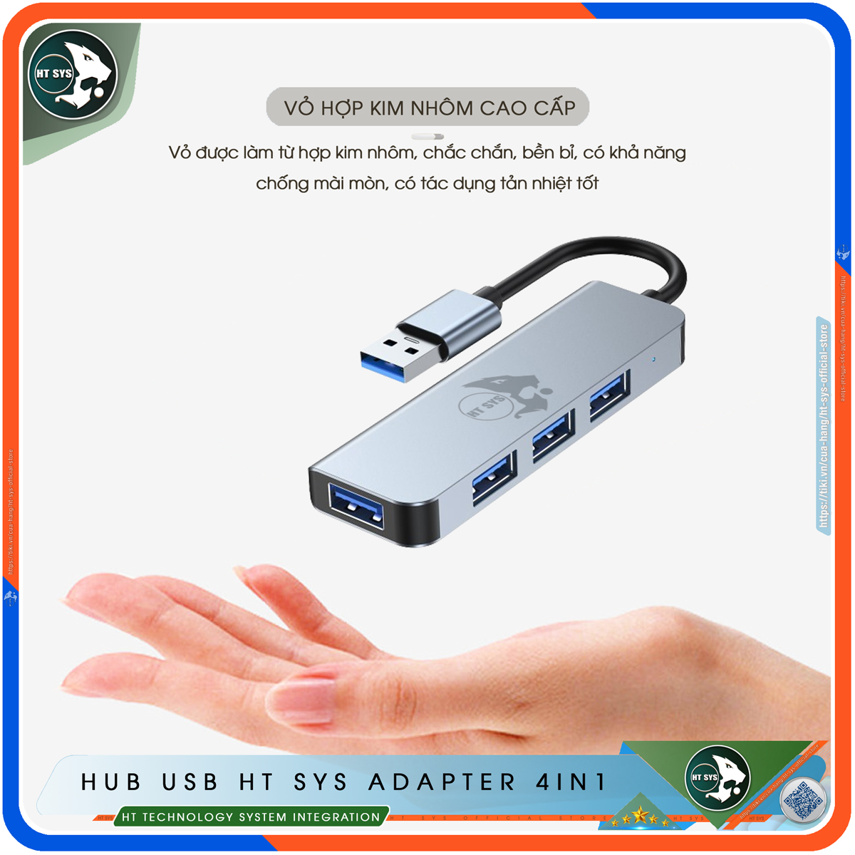 Hub USB 3.0 Và Hub Type C HT SYS Adapter 4in1 - Cổng Chia USB Mở Rộng Kết Nối Tốc Độ Cao Dành Cho Macbook, Laptop, PC - Hub Chuyển Đổi USB Type-C Hỗ Trợ Sạc Pin, Kết Nối Đa Năng ổ Cứng, Bàn Phím, Chuột, Máy In, Ổ Chia USB - Hàng Chính Hãng