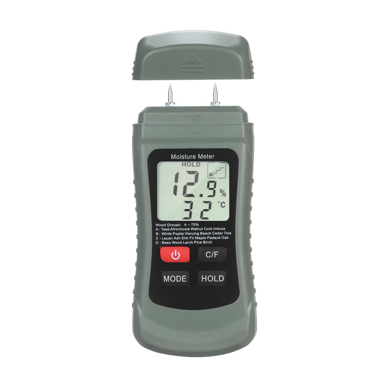 Wood Moisture Meter LCD Digital Damp Moisture Tester Pin Type Water Leak & Moisture Detector with 4 Modes Data Hold ℃/℉