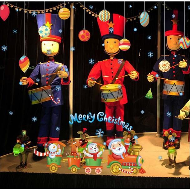 Decal trang trí tường Noel - Rèm châu sắc màu và đoàn tàu giáng sinh