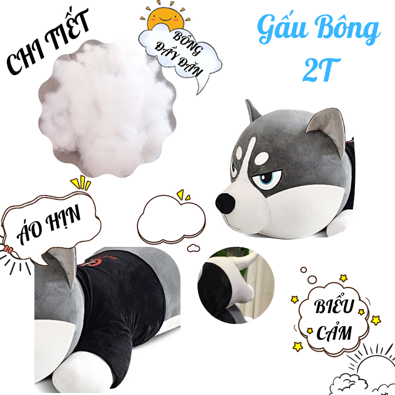 Gấu Bông Chó Husky Ngộ Nghĩnh-Gấu Bông 2T Cao Cấp- Thú Nhồi Bông Với Vải Nhung Co Giãn, Đàn Hồi Lót Bông Gòn Cao Cấp Mềm Mịn