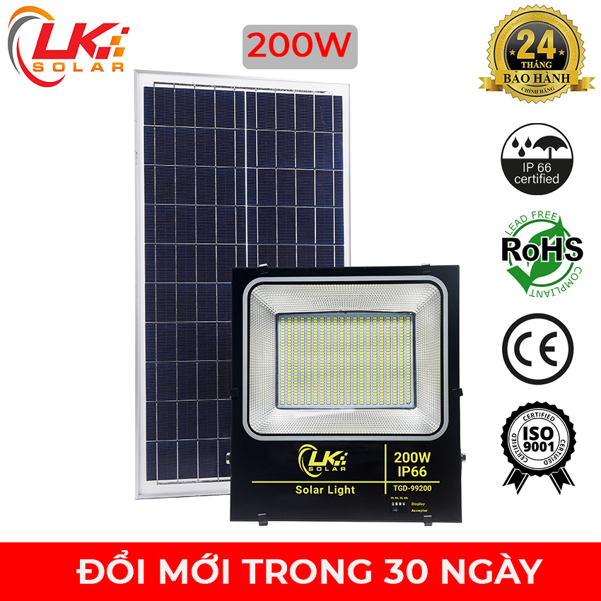 Đèn Led Năng Lượng Mặt Trời Siêu Sáng 200W CHÍNH HÃNG- LK SOLAR TGD-99200, Sử dụng 100% năng lượng mặt trời, dễ dàng lắp đặt ngoài sân vườn, trong nhà, nhà xưởng, trang trại, cảm biến ánh sáng, có remote điều khiển từ xa