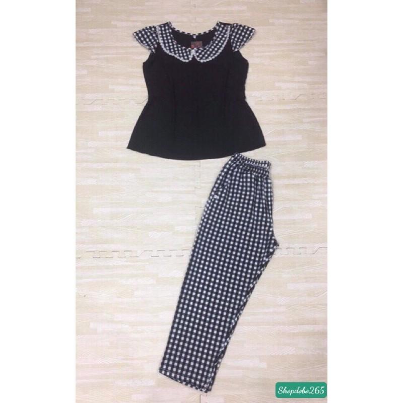 Đồ bộ nữ,đồ ngủ mặc nhà lửng 9 tấc vải tằm ý phối lụa caro siêu cưng size 45-65kg.