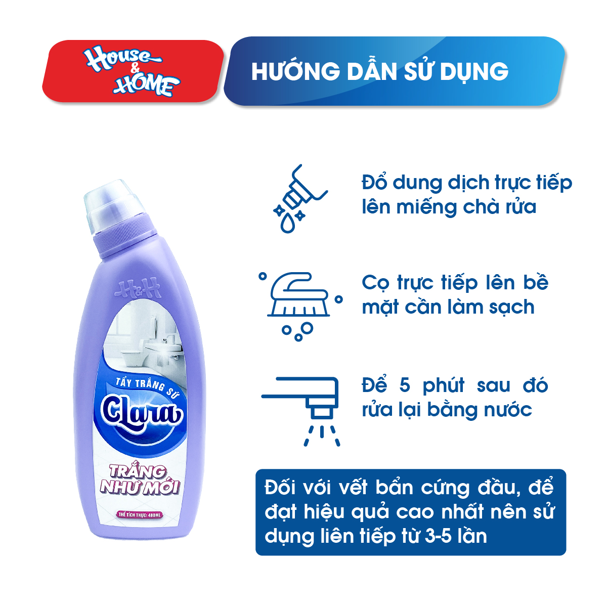 Nước Tẩy làm trắng đồ dùng bằng sứ Clara chai 480ml