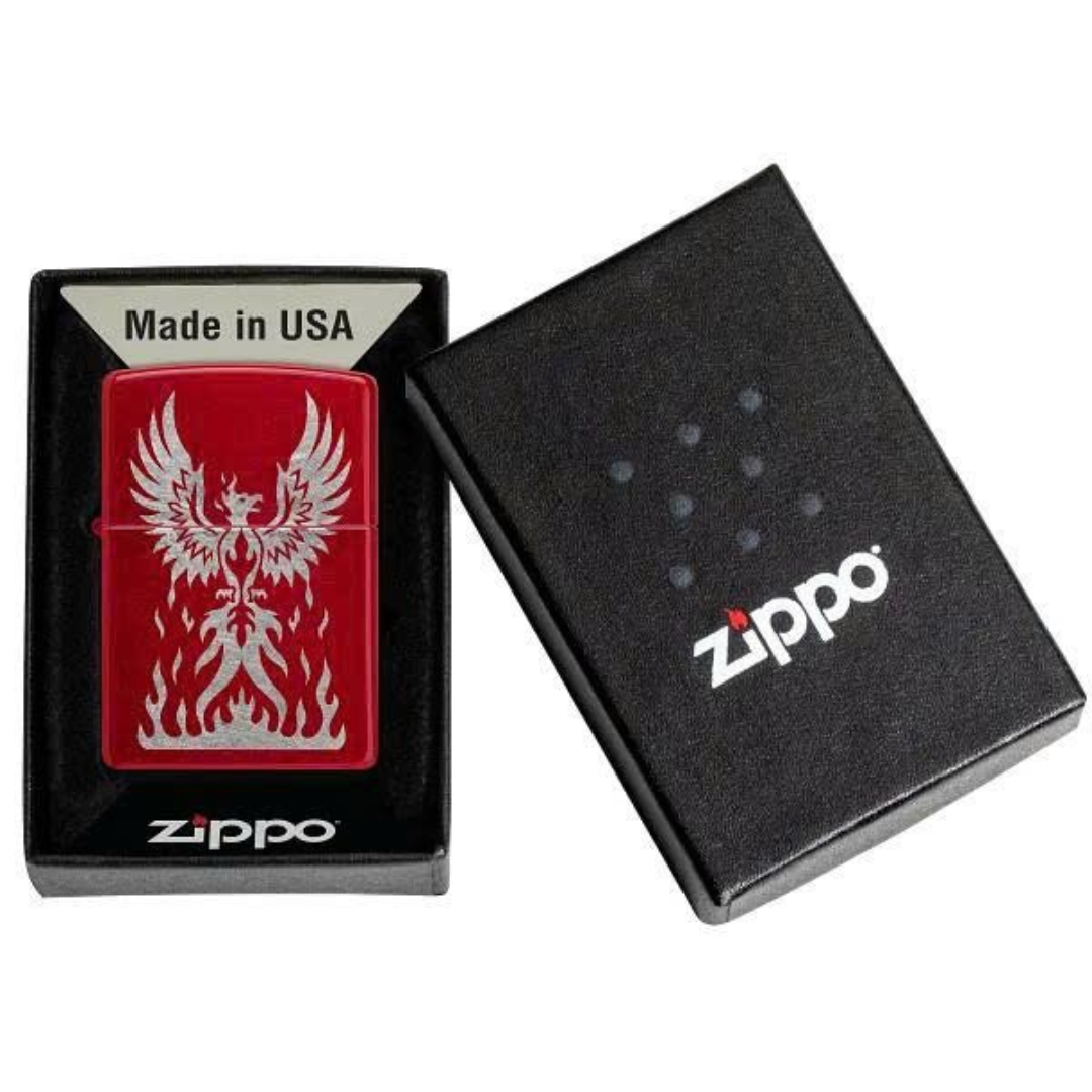 Bật lửa Zippo Phoenix Design - Hình Chim Phượng Hoàng Khắc Trên Nền Đỏ Táo Chính Hãng Mỹ, Chống Gió Cao Cấp