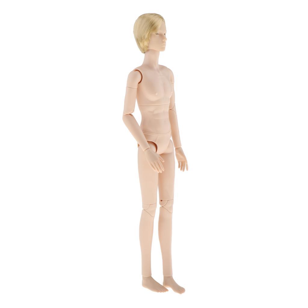 BJD Boy Doll Unpainted Body with Gold Hair 3D Eyes White Skin