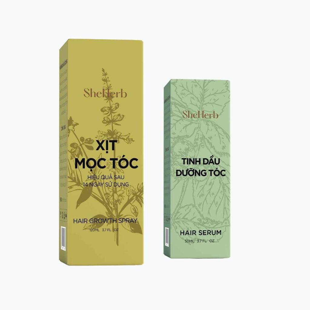 Combo bộ 2 sản phẩm xịt mọc tóc, serum dưỡng tóc thuần chay She Herb