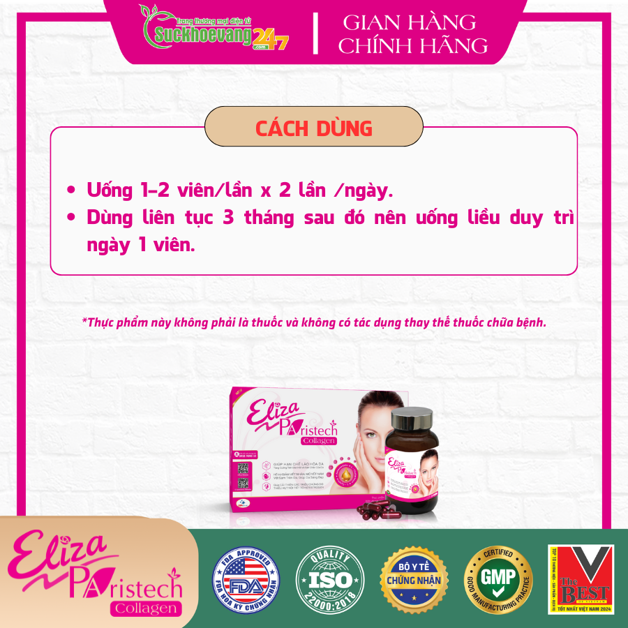 Viên uống collagen Eliza PARISTECH giúp làm đẹp da, chống lão hóa - Hộp/Lọ 30 viên