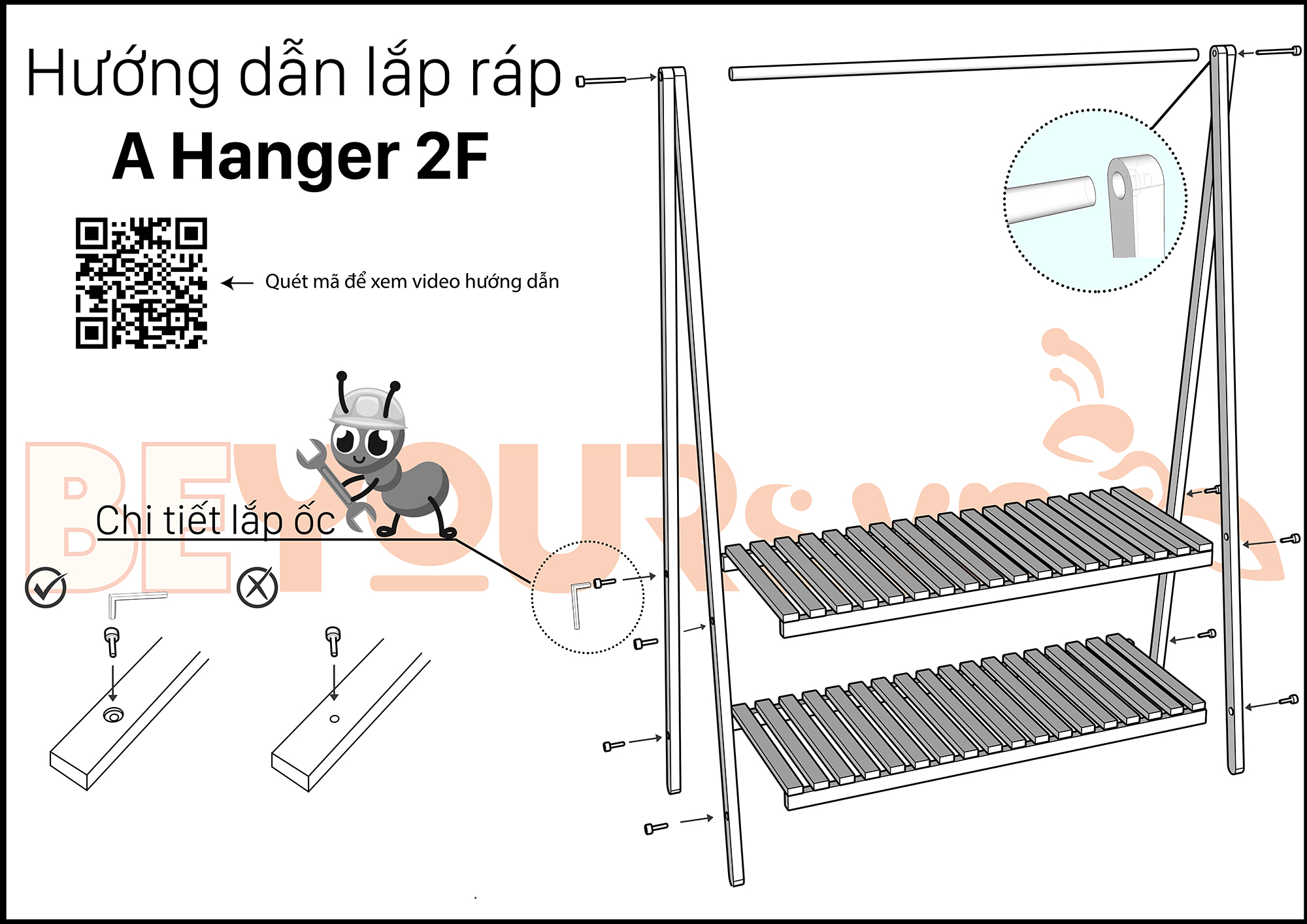 Giá Treo Quần Áo Gỗ BEYOURs - Kệ Gỗ Cây Sào Treo Đồ A Hanger 2FM Lắp Ráp Dễ Dàng - Nội Thất Phòng Ngủ