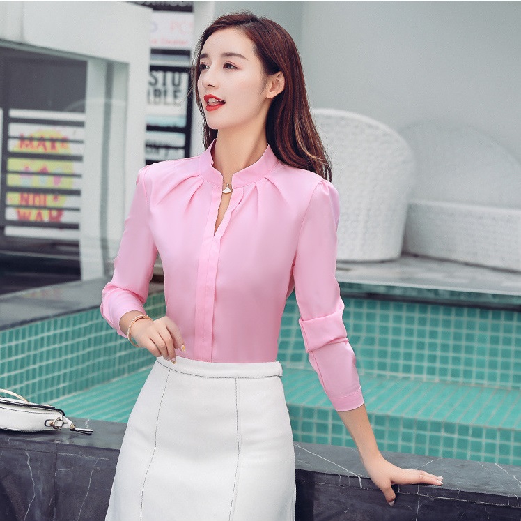 Áo sơ mi nữ trơn, thiết kế cổ tàu lịch sự, thời trang công sở đẹp CS08
