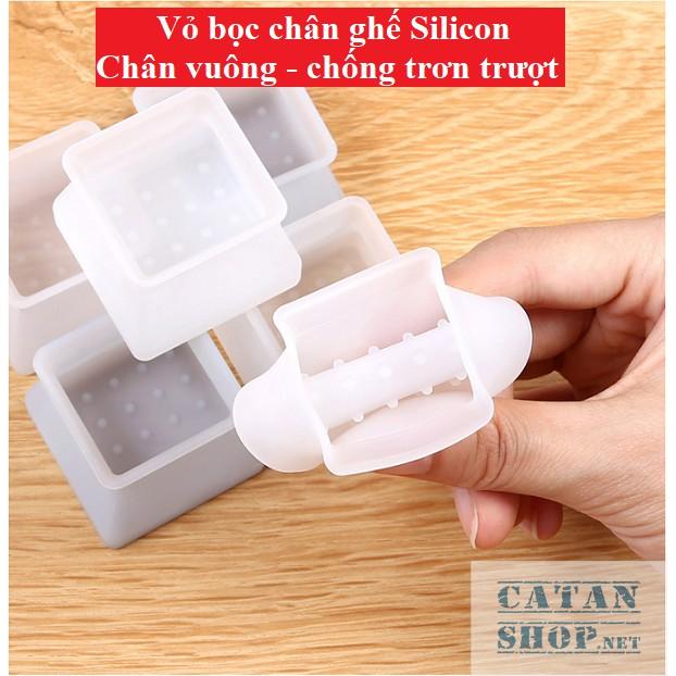 4 Vỏ bọc chân bàn ghế silicon dày hình vuông , miếng silicon dày bọc chân bàn ghế chống trơn - chống trượt