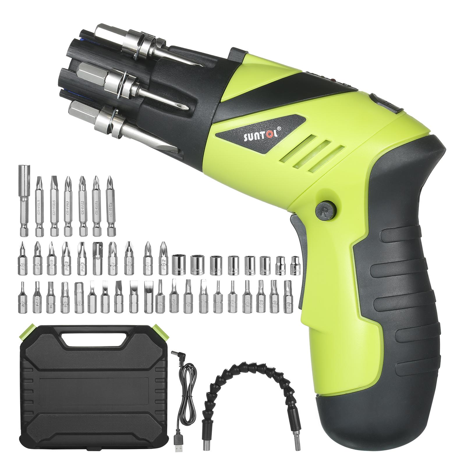 48-Piece 3.6V Rechargeable Cordless Screwdriver Kit 1/4 Inch Drive 6N.m Power Screwdriver Set with Extension Screwdriver