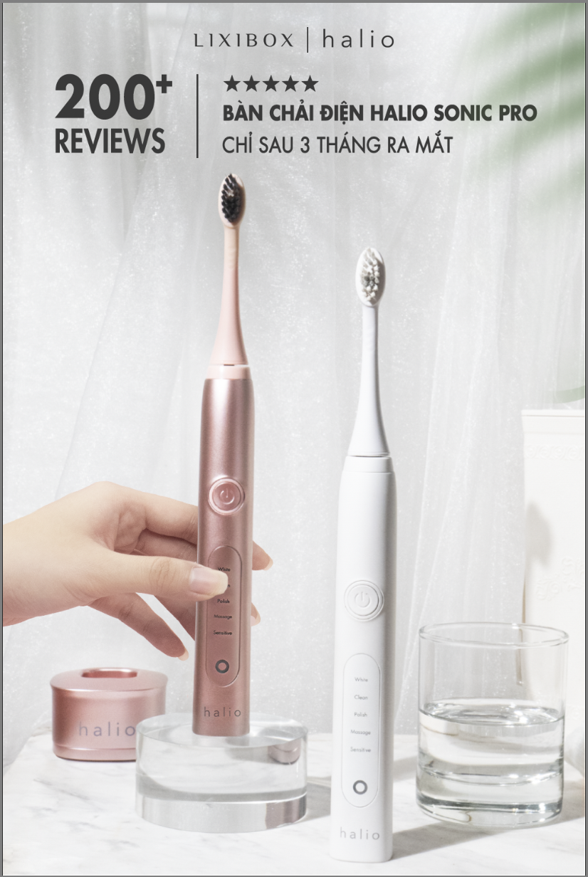 Combo Bàn chải điện Sonic Whitening Toothbrush - White và Máy Tăm Nước Cầm Tay Halio UltraClean Oral Irrigator - Periwinkle