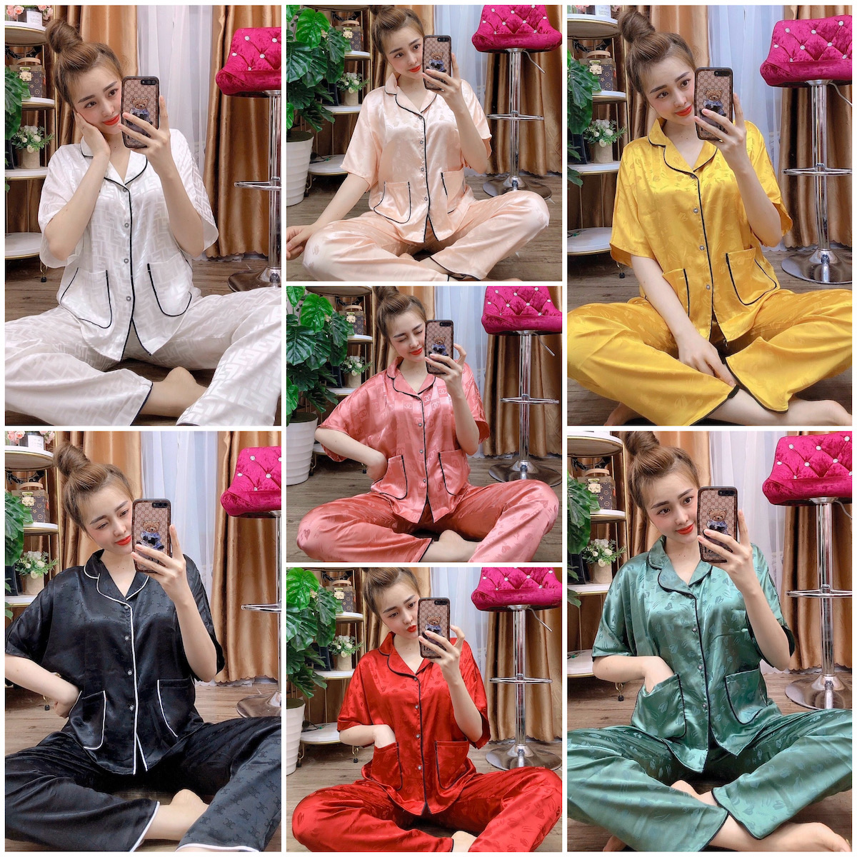 [HÀNG SHOP CAO CẤP]Bộ pijama lụa gấm cánh dơi siêu sang, siêu mát, siêu mềm mịn và quyến rũ