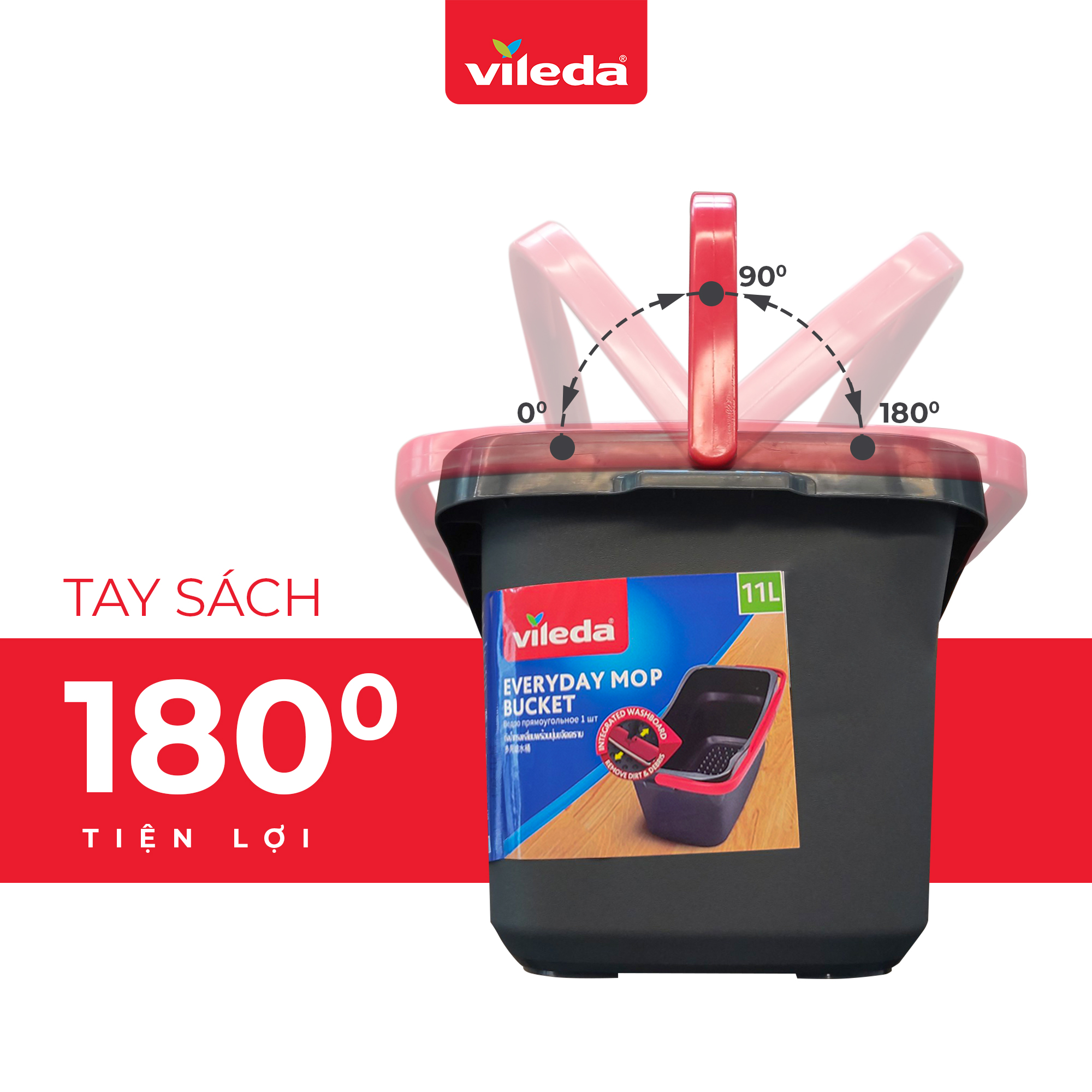 Thùng giặt cây lau nhà VILEDA Everyday Mop Bucket dung tích 11L, phù hợp cây lau tự vắt, bản rộng, chữ nhật - TSU160444
