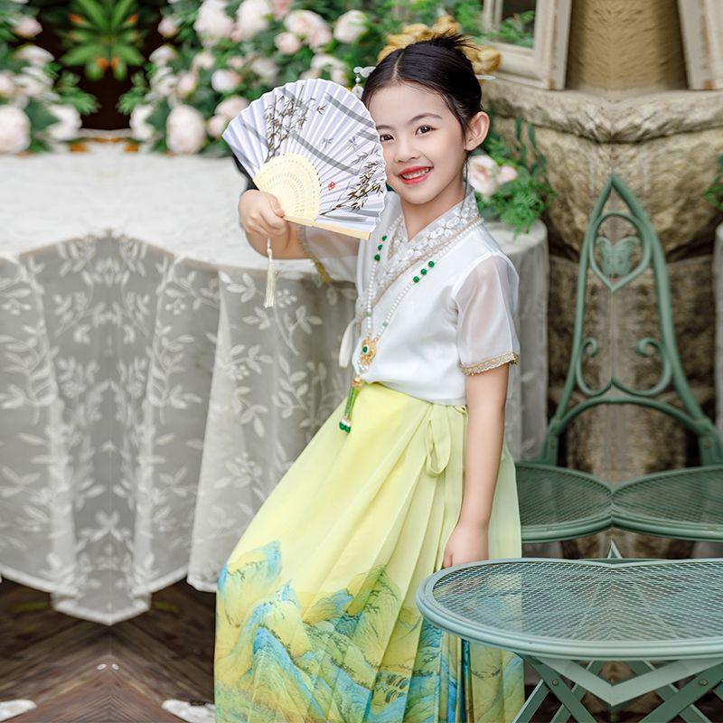 SHUANGYAN Cô gái ngựa mặt váy phù hợp với trẻ em Hán phục cổ trang nửa người váy cô gái nhỏ Trung Quốc phong cách mùa hè mỏng Đường trang phục Minh chế
