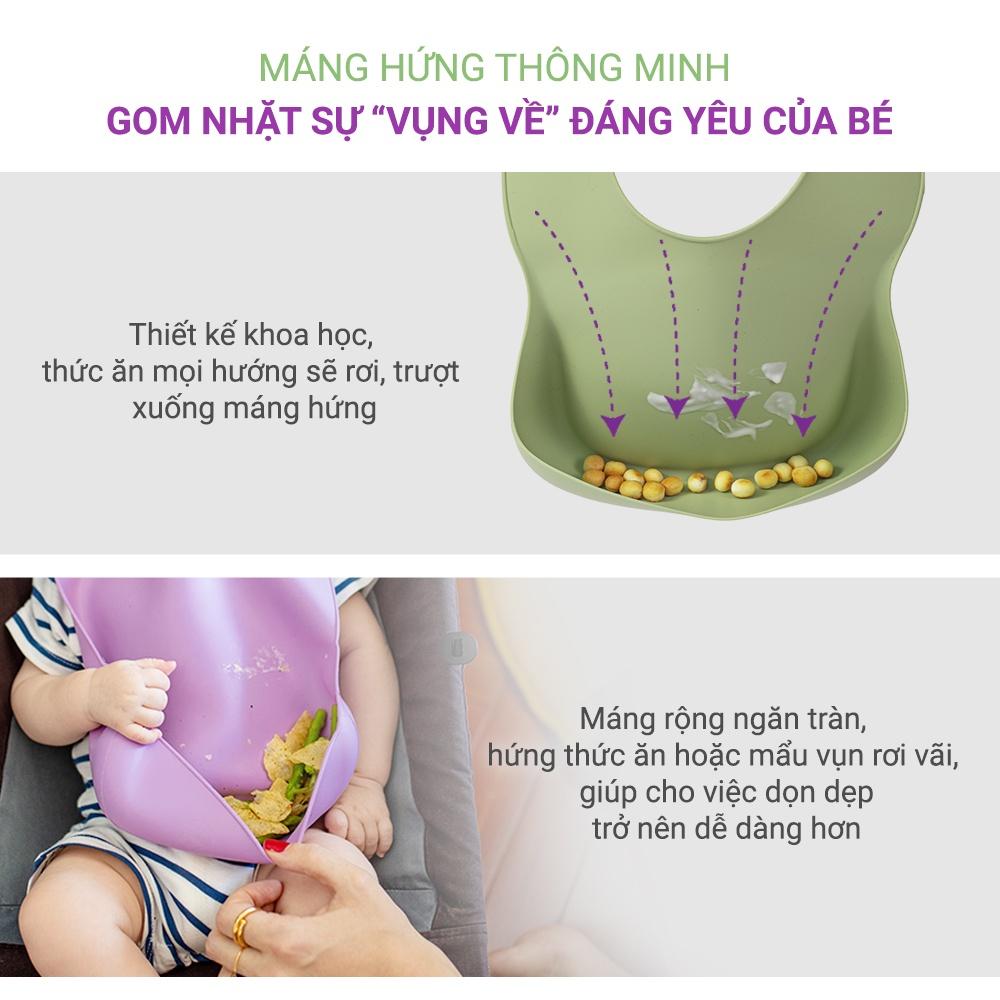 Yếm Ăn Dặm Silicone Mama's Choice Cao Cấp, Thiết Kế Đặc Biệt với Máng Chắn Thức Ăn và Nấc Điều Chỉnh Phù Hợp Với Bé