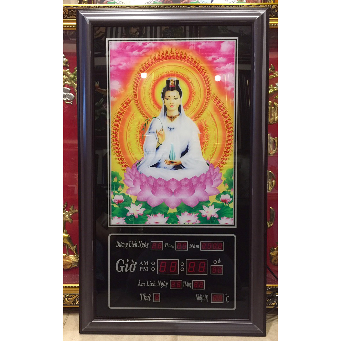 Tranh đồng hồ vạn niên , Phật Bà Quan Âm - 660
