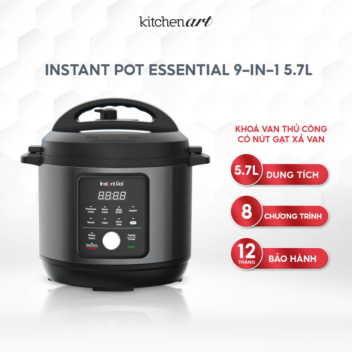 Nồi Áp Suất Điện Đa Năng INSTANT POT ESSENTIAL 60, 9 Chế Độ Nấu (5.7L) - Hàng Chính Hãng