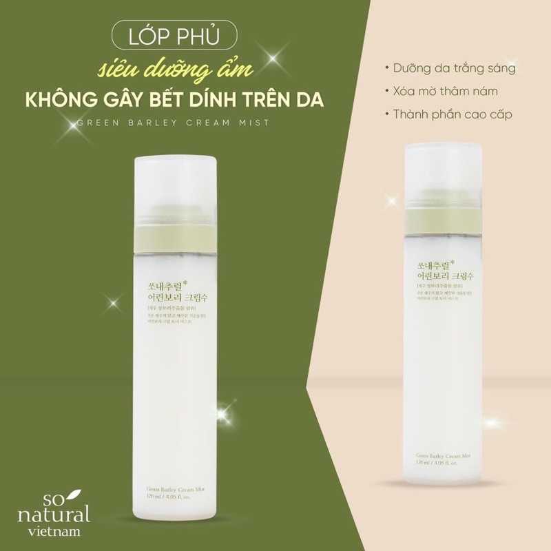 Xịt Khoáng Lúa Mạch So Natural Green Barley Cream Mist Hàn Quốc