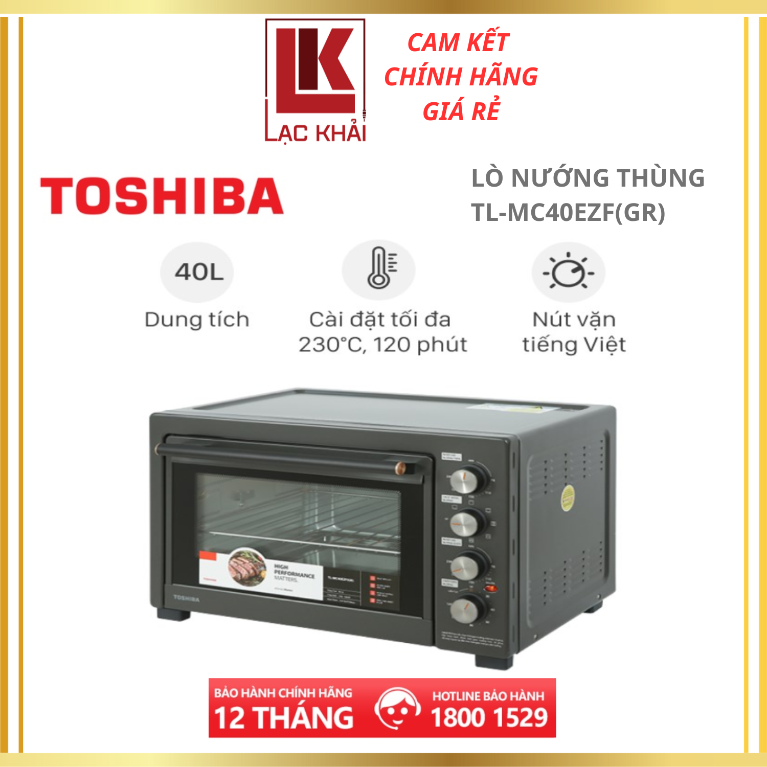 Lò nướng Toshiba TL-MC40EZF 40 lít - Công suất 1800W - Hàng chính hãng - Bảo hành chính hãng 12 tháng - Chất lượng Nhật Bản