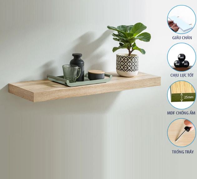 Kệ Thanh Ngang Treo Tường Vân Gỗ Sồi Gỗ Dày Nhiều Kích Thước Juno Sofa CTKT005 KT 120x20x2.5cm