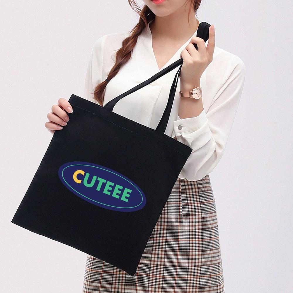 Túi Tote Vải Canvas Ginko kiểu basic có dây kéo khóa miệng túi đựng vừa laptop 14 inch và nhiều đồ dùng khác Phong Cách ulzzang Hàn Quốc In Hình Cute B42