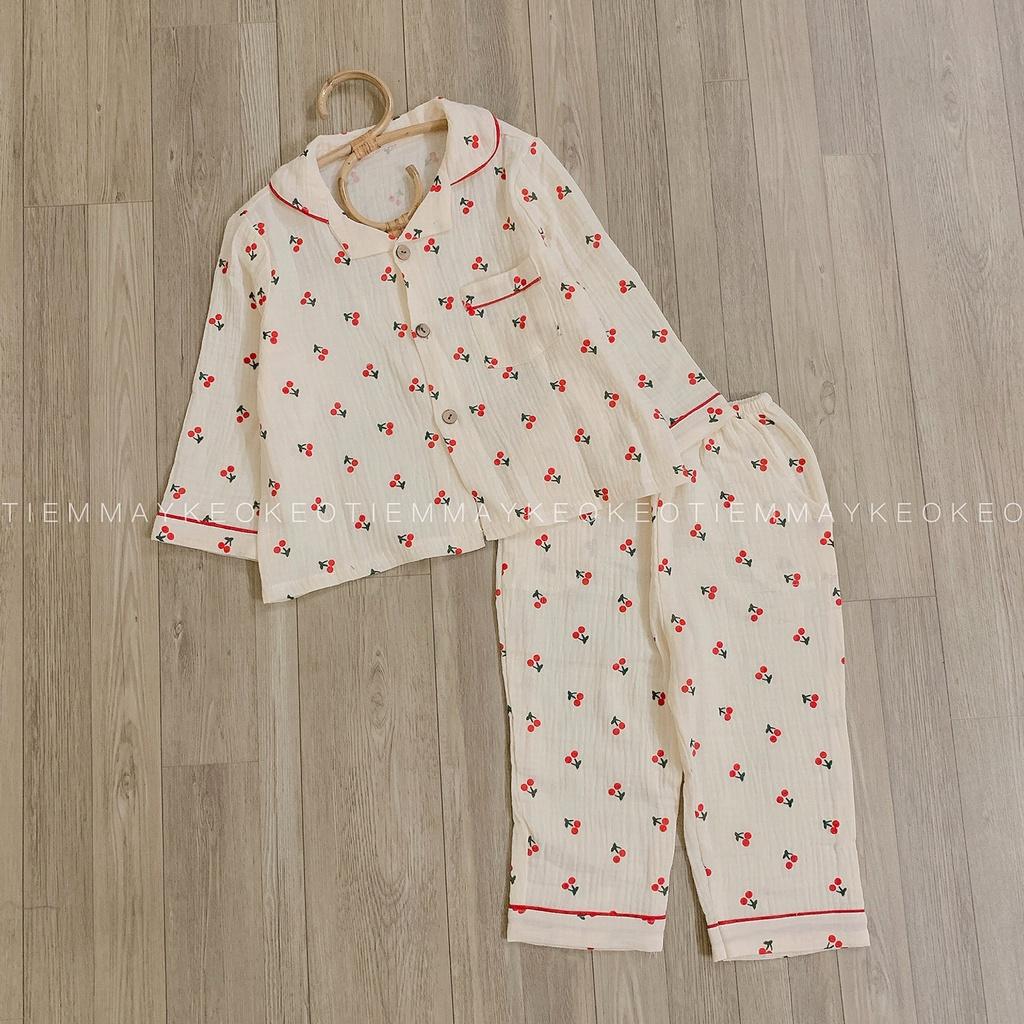 Bộ đồ ngủ dài tay pijama cho bé gái hoạ tiết quả dâu, quả bơ,nhiều mẫu vải đẹp may kĩ Tiemmaykeokeo