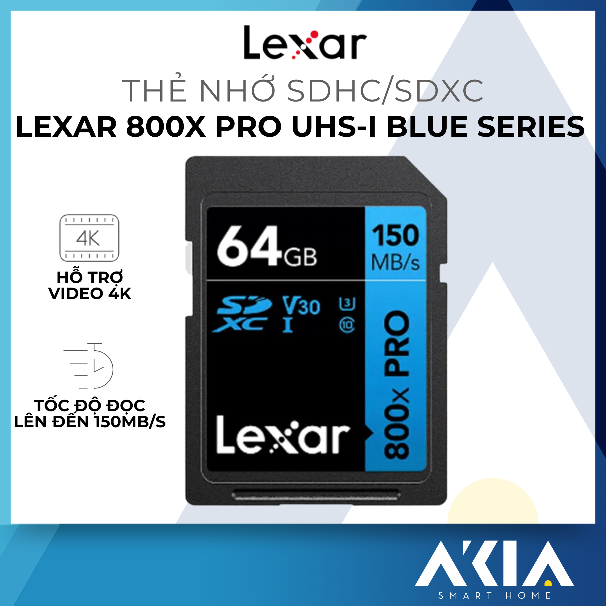 Thẻ nhớ 32GB/ 64GB SDHC/ SDXC Lexar 800X PRO UHS-I BLUE Series, tốc độ đọc lên đến 150Mb/s - HÀNG CHÍNH HÃNG