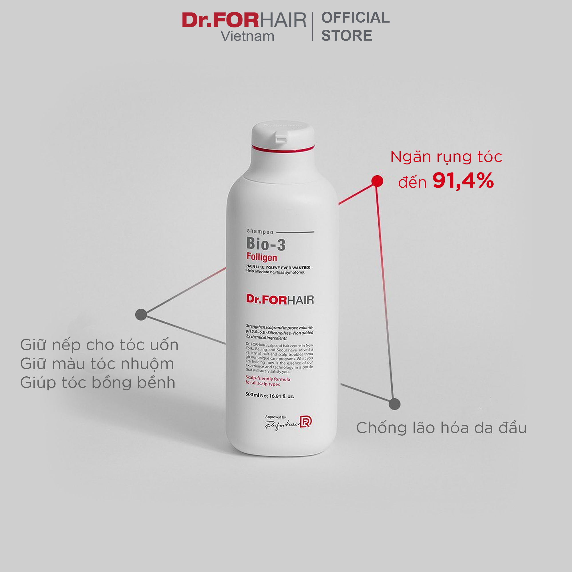 Dầu gội đầu ngăn rụng tóc chuyên sâu Dr.FORHAIR Folligen BIO-3 Shampoo