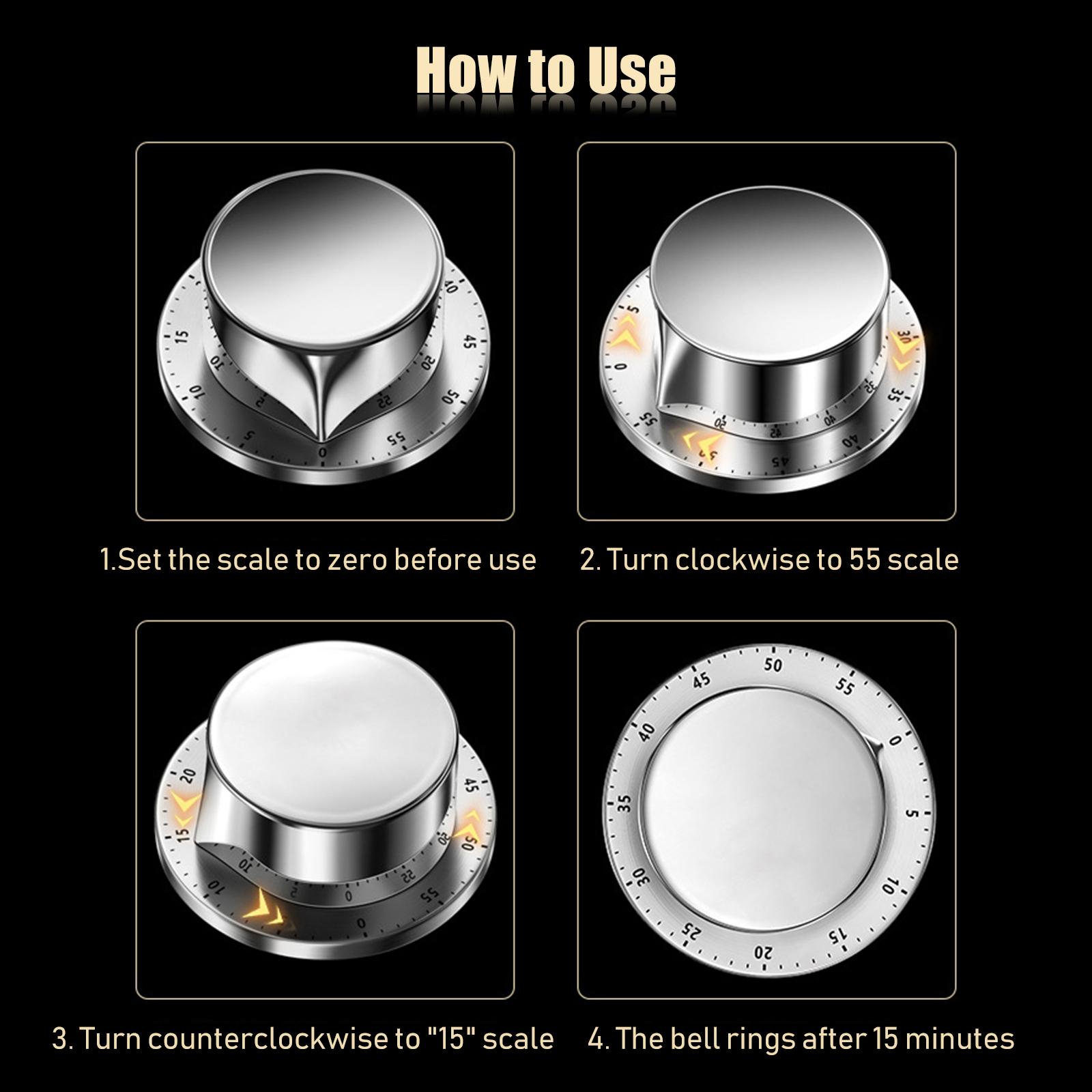 Kitchen Timer No Battery Timer Manual Stainless Steel Mechanical Rotating Alarm Magnetic Backing Time Management Timer