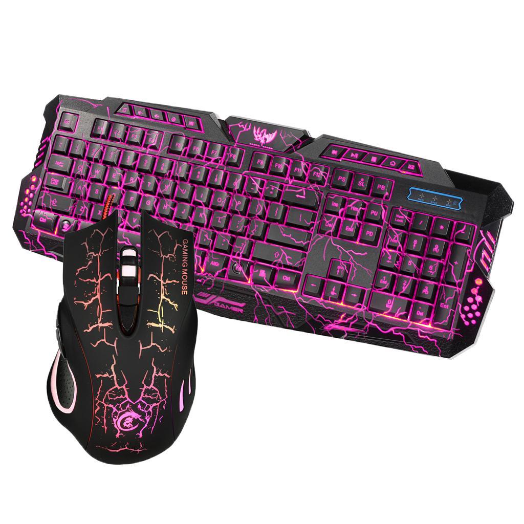J10 English Character Backlight Cracked Gaming Mouse Keyboard Combo Set