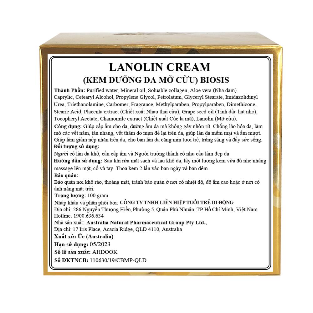 Kem Dưỡng Da Nhau Thai Cừu Biosis Lanolin Cream with Placenta Extract