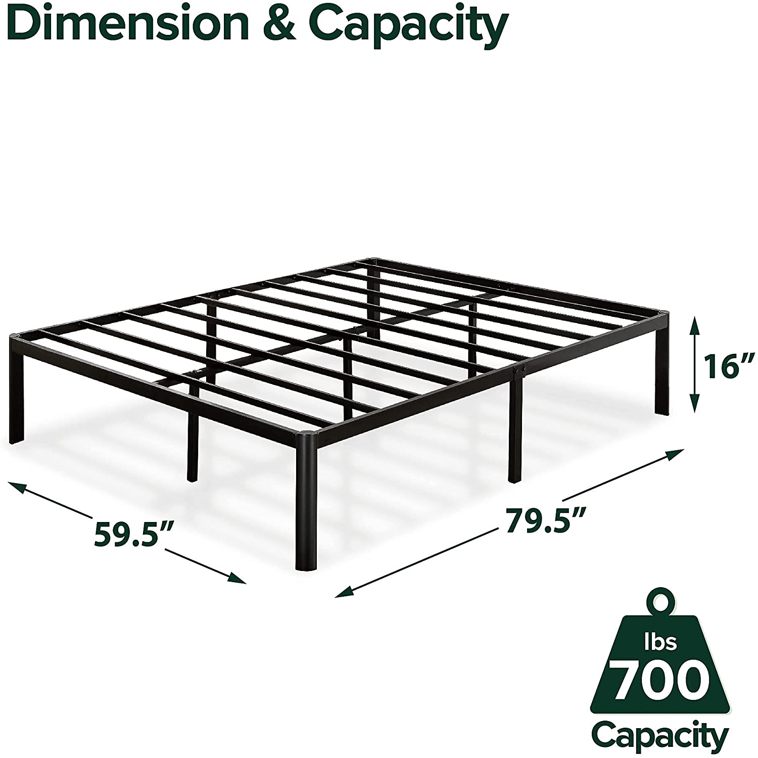 Giường Sắt Thông Minh Zinus Van 40Cm Siêu Chắc Chắn Với Góc Bo Tròn - Metal Platform Bed Frame with Steel Slat Support