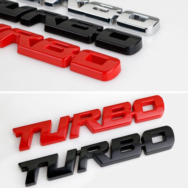 Decal tem chữ Turbo inox dán trang trí thân xe hoặc đuôi ô tô