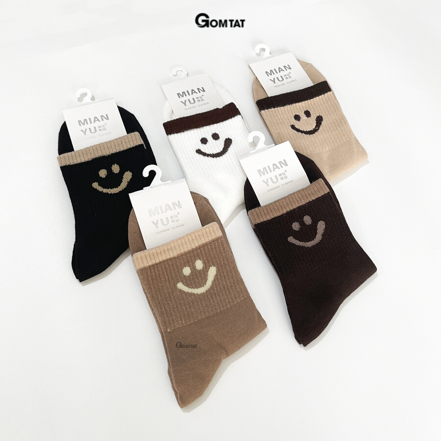Tất Nữ Cổ Lửng GOMTAT Họa Tiết Mặt Cười, Chất Liệu Cotton Cao Cấp Thoáng Khí - LISU19-LUNG-MATCUOI