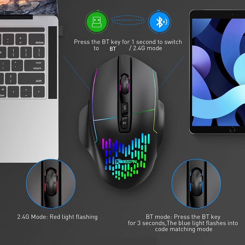 Chuột Không Dây 2.4G Sạc Ba Chế Độ Bluetooth-Tương Thích 5.2 Chuột Thở Ánh Sáng 3 DPI Có Thể Điều Chỉnh Cấp Độ Cắm chơi