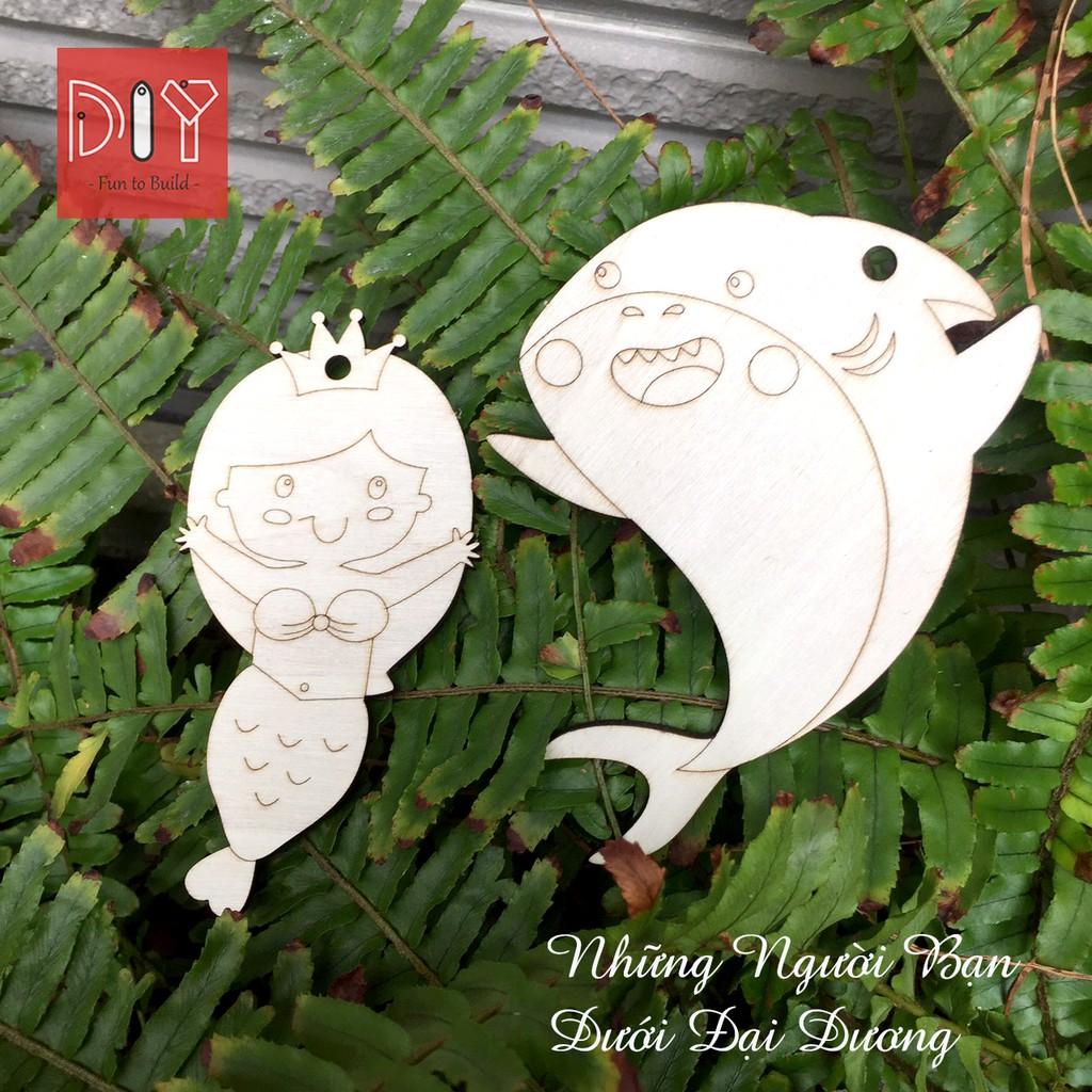 Set Tô Màu Gỗ tặng kèm dây treo chủ đề Động Vật và phương tiện giao thông