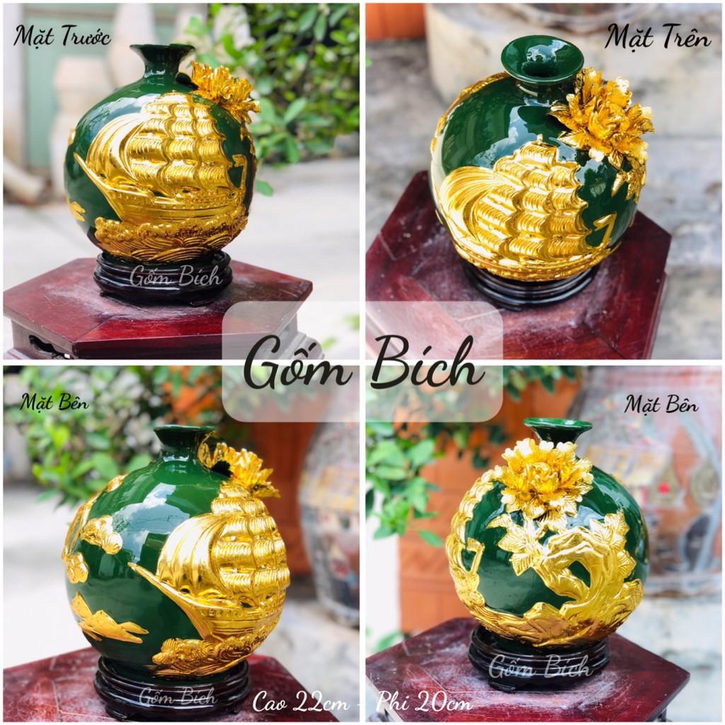 Bình Hút Tài Lộc Thuận Buồm Xuôi Gió Dát Vàng Bình Phong Thủy Tài Lộc Gốm Sứ Bát Tràng - Gốm Bích