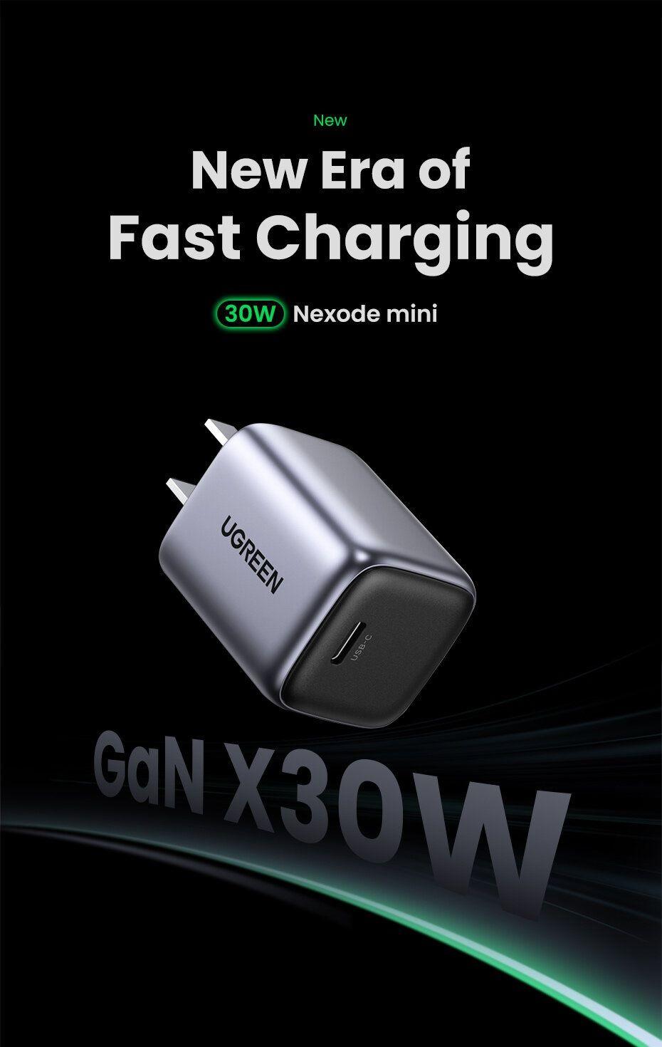 Ugreen UG90901CD319TK 30W chuẩn cắm US Màu Xám Củ sạc nhanh GAN cổng USB-C - HÀNG CHÍNH HÃNG