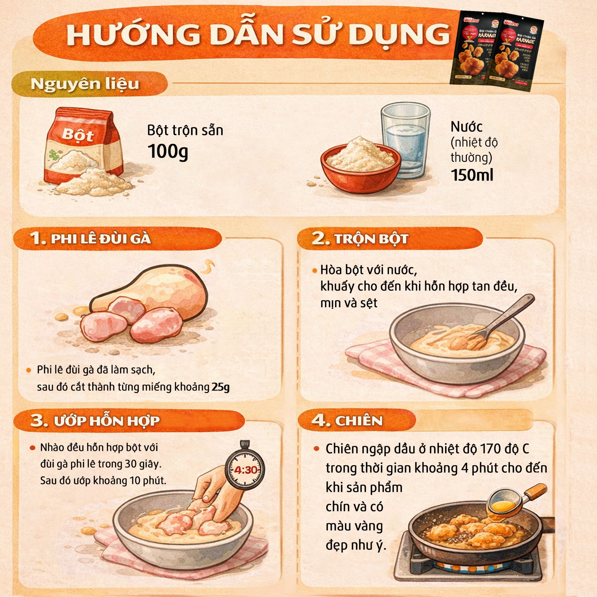 Bột Chiên Gà Karaage Hương Vị Nước Tương và Tỏi Gói 100g - Nisshin Seifun Welna