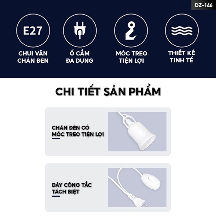 Chui Đèn E27 Có Dây Dài 4 Mét Kèm Theo Công Tắc Tắt Mở Rời Tiện Lợi Sử Dụng Được Tất Cả Các Loại Bóng Đèn DZ-146