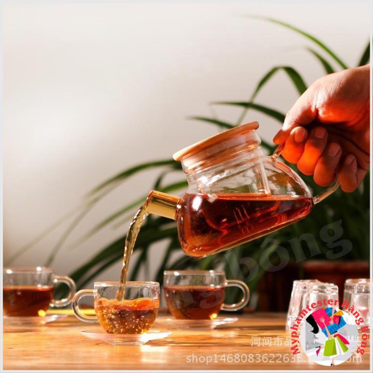 Set ấm chén trà thuỷ tinh nắp tre dung tích 600ml