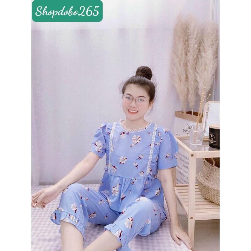Đồ bộ nữ,đồ ngủ mặc nhà lửng babydoll vải lụa hoa nhí dễ thương size 45-57kg.